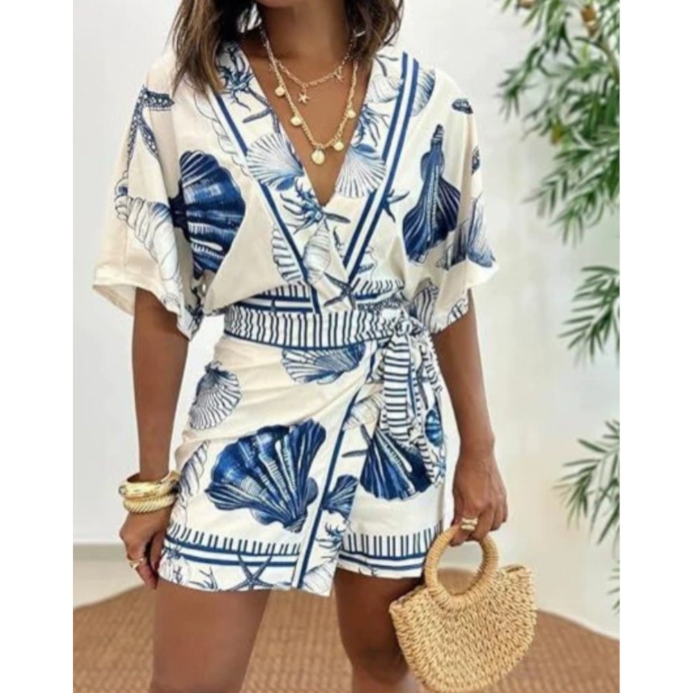 Summer Zara - Mode Gedrukt Korte Mouw Dames V-hals